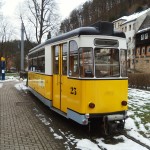 Tramvaje vozící lidi hlouběji do Saského Švýcarska v Kirnitschtalu.